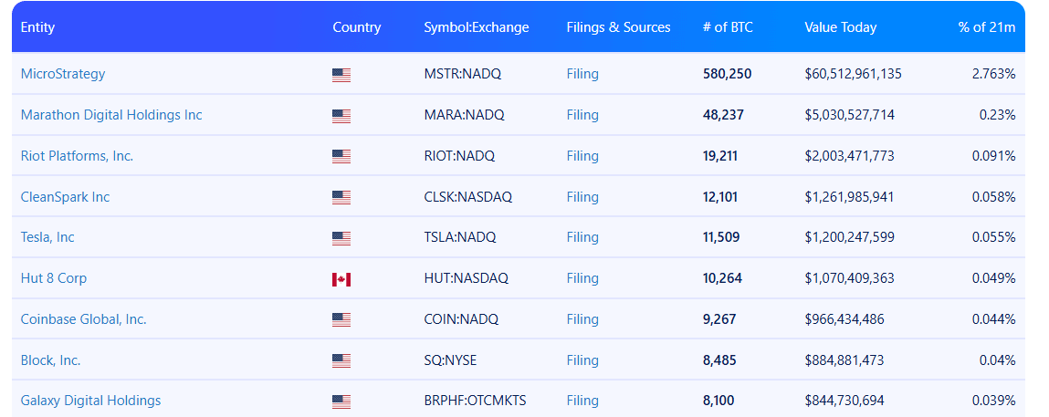 Những người nắm giữ Bitcoin lớn nhất (Nguồn: Bitbo )
